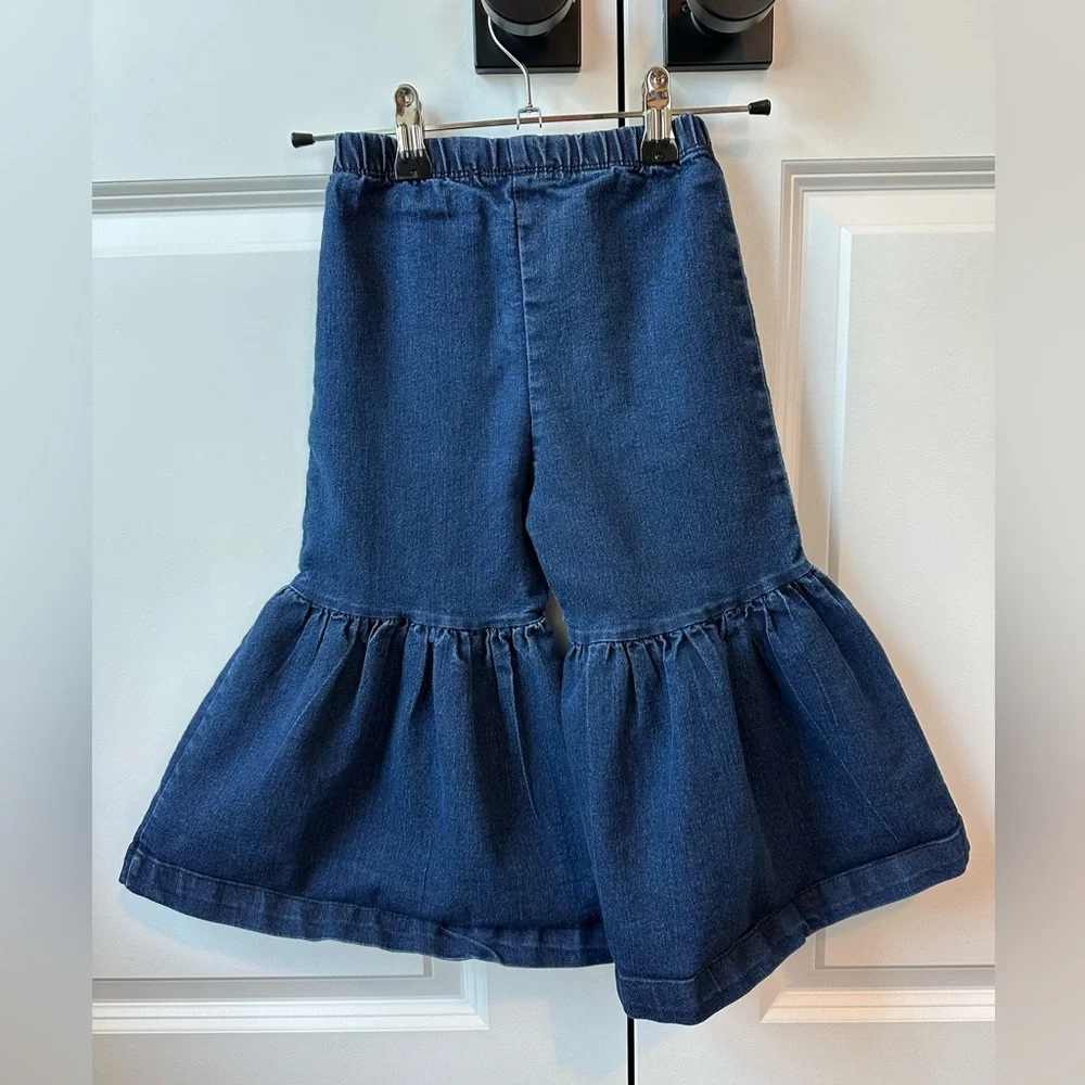 Jelly The Pug Denim Boho Wide Leg Capri Pull-on Ruffle Hem (Size 4)